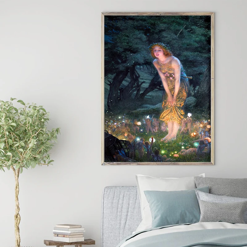 Vintage Fairy Illustration Art Prints STUNNING Pre Raphaelite Painting on Canvas Poster Gallery Wall Picture Living Room Decor