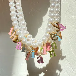 Custom Name Necklace For Women Colorful Letter Pendant Pearl Necklaces Stainless Steel Choker Personalized Baby Jewelry Gift