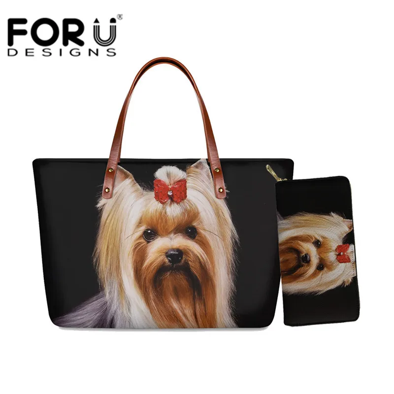 

FORUDESIGNS Printing Yorkshire Terrier Shoulder Bag Female 2Pcs/Set Top-handle Bags Animal Dog Large Capacity Tote Bag for Women