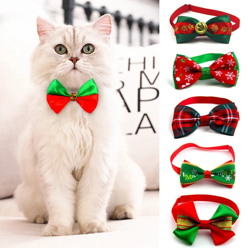 Christmas Cat Dog Collar Adjustable Pet Neck Strap Holiday Cats Dog Bow Tie Cat Puppy Cat Necklace Cat Dog Grooming Accessories