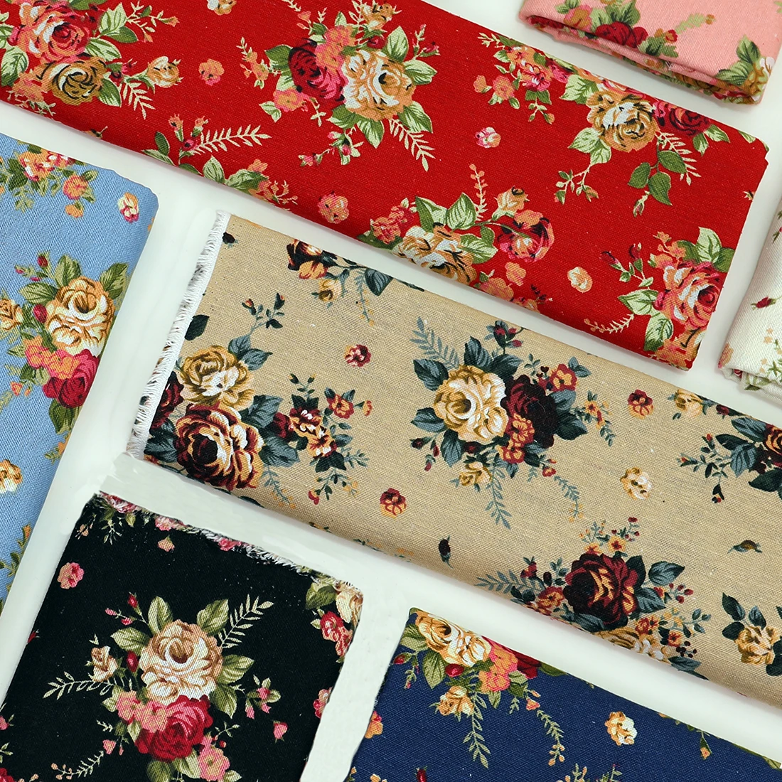 100% Cotton Digital Print Rose Pastoral Vintage Fabric For Sewing Tablecloth Patchwork Dress Floral Cloth