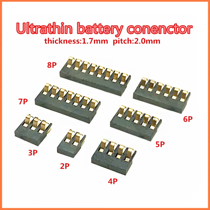 Original 2p 3 4 5 6 7 8PIN H1.7mm pitch 2.0mm battery connector Inner Battery Clip Contact Connector replacement for all-purpose