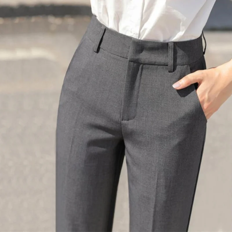 Gray Ankle-Length Suit Pants Women's Spring Autumn Korean Elegant Professional Suit Pants Slim High Waist Women Bottoms Pants