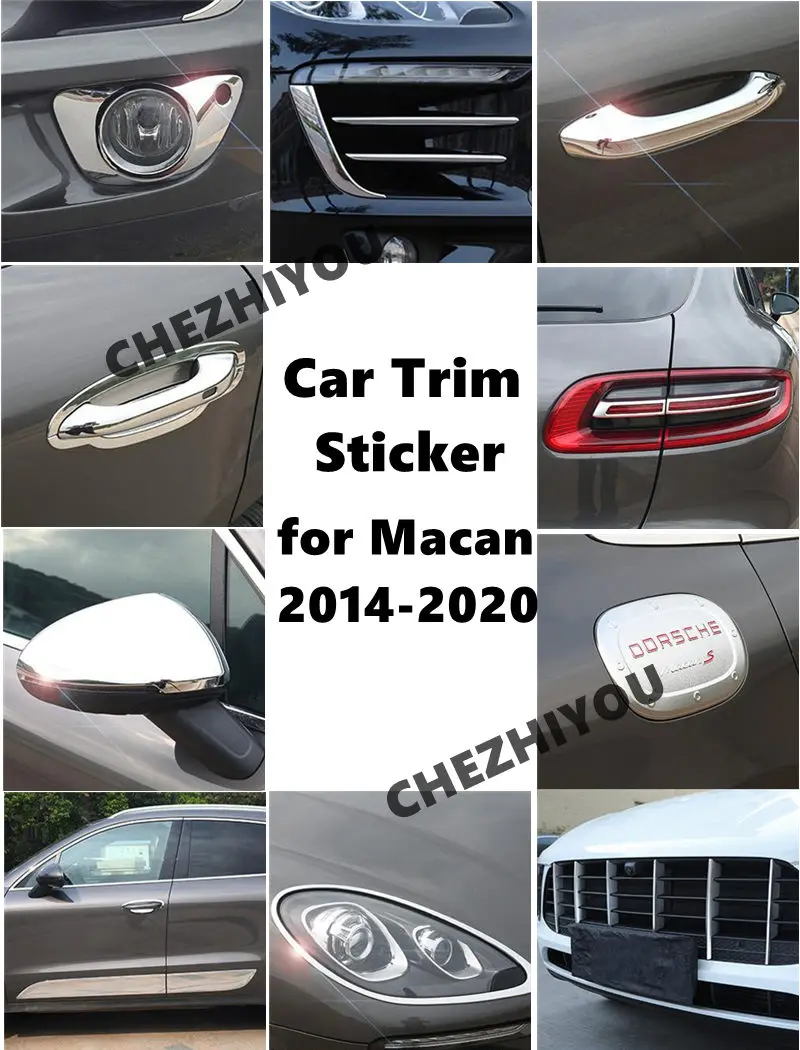 

For Porsche Macan 2014-2020 Car Whole Body Trim Sticker Door Panel Trim Handle Bowl Sticker Headlight Frame Front Grill Strip