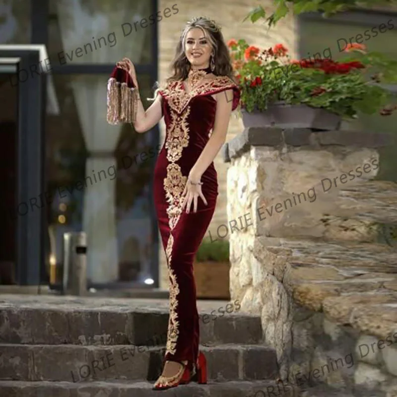 LORIE-Robe de soirée bordeaux avec poignées pour femme, jupe amovible, caftan marocain, robe de soirée en velours, robe de soirée de Rh, quoi que ce