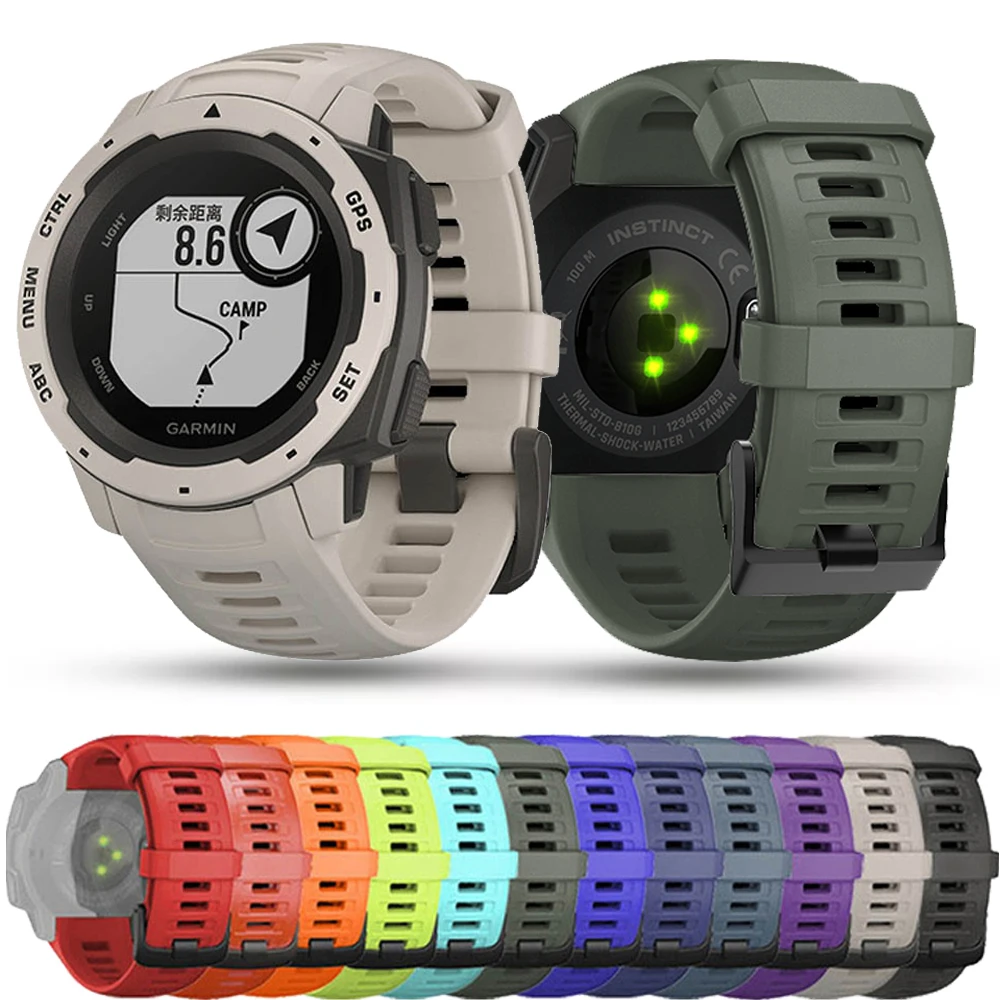 Oddychający pasek silikonowy do Garmin Instinct 2 E/Esports/Tactical/Tide Solar czarna stalowa klamra pasek do zegarka wymiana nadgarstka