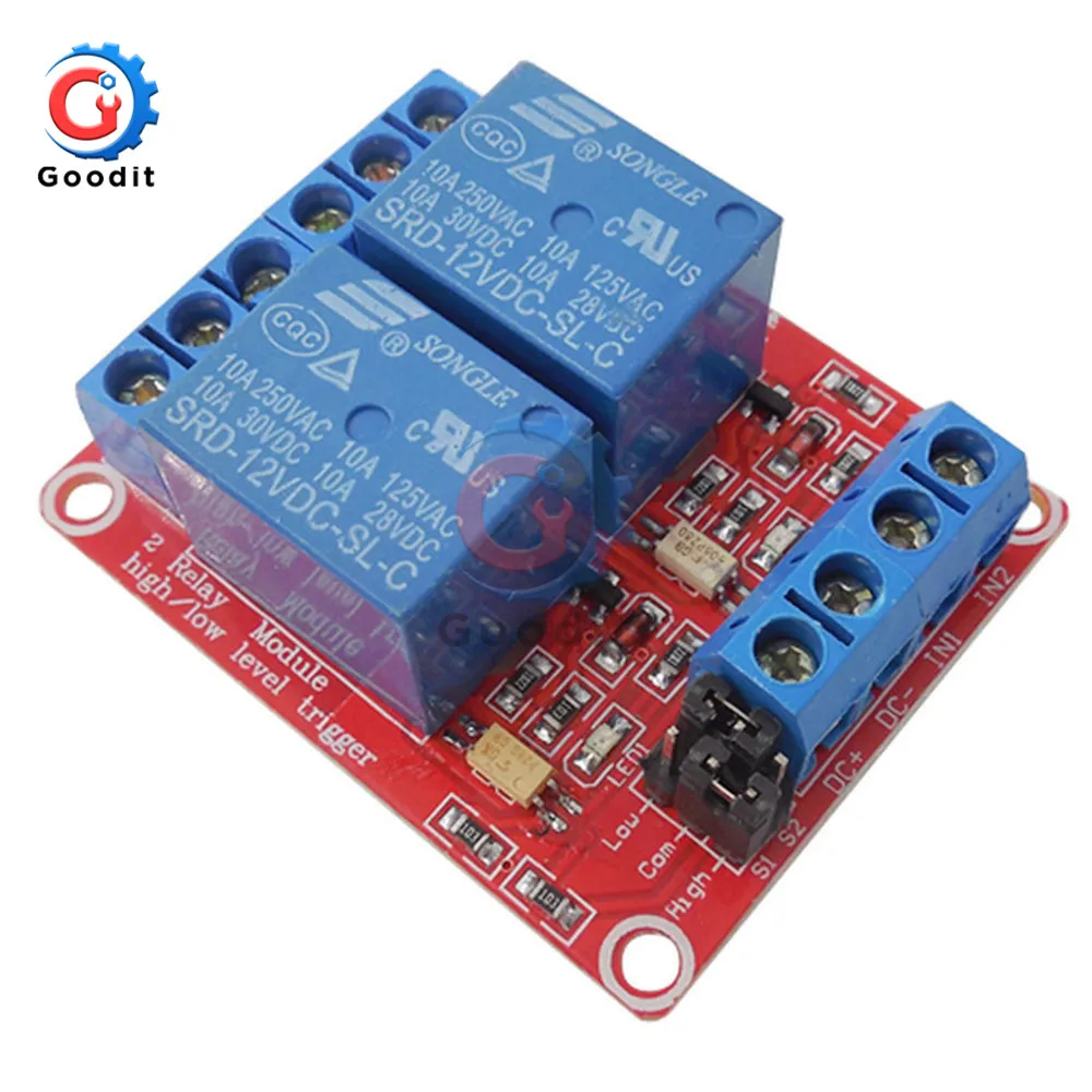 2 Channel Relay Module DC 5V 9V 12V 24V High and Low Level Trigger Relay Control With Optocoupler Two Way Relay Shield Board