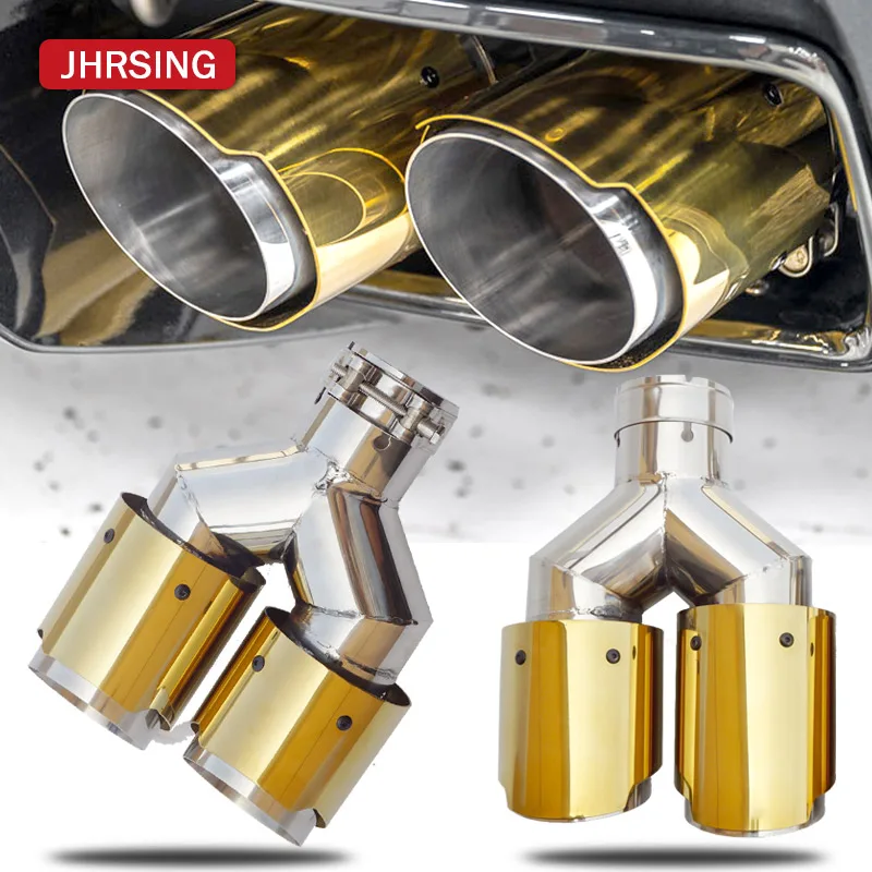 

Universal Car modify Glossy Muffler Tip Y Shape double Exit Exhaust Pipe Nozzle Decoration gold two-tier Stainless tail pipe