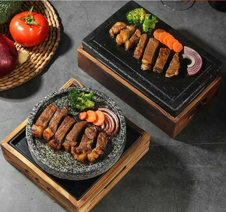 Mini slate barbecue grills volcanic granite steak baking pan insulated barbecue stove Japanese cooking teppanyaki table BBQ 064-