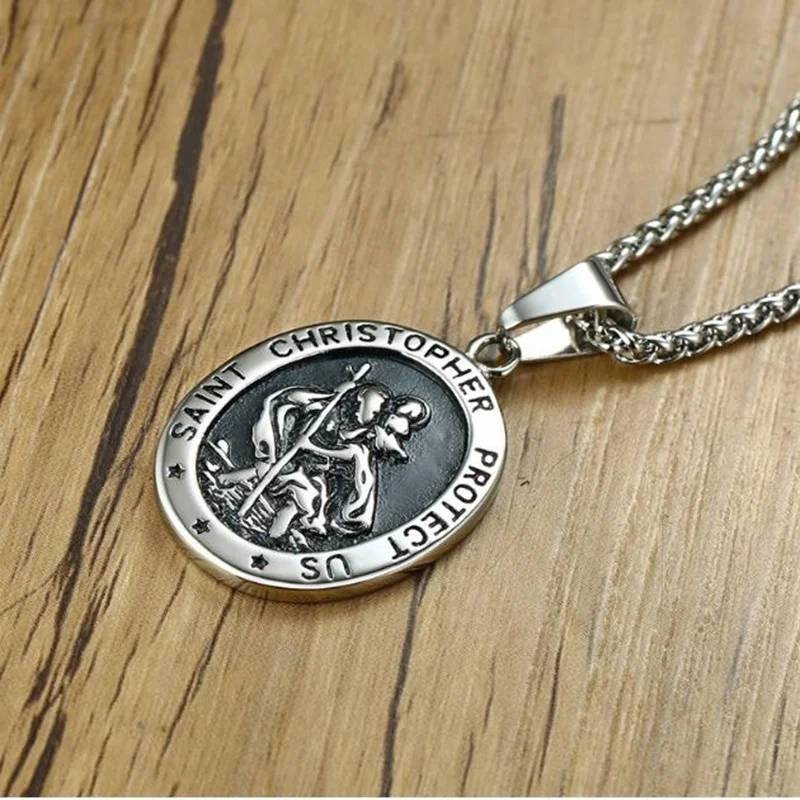 

Classic Christian Saint Christopher Pendant Vintage High Quality Metal Greek Jesus Amulet Pendant Necklace for Men