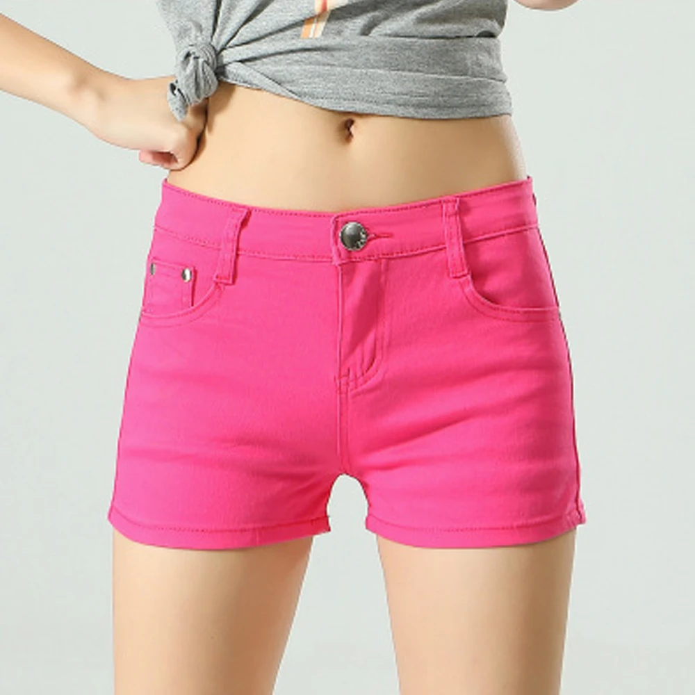 Women\'s Cotton Candy Color Denim Shorts Mid Waist Jeans Shorts Women\'s Clothing 2021