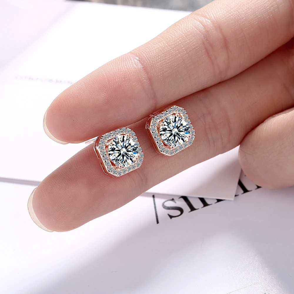 Fine Perhiasan Asli 925 Perak Anting-Anting Anting-Anting Square 10 Mm 2 Carat Pernikahan Zirkonia Kubik Anting-Anting untuk Wanita CE011