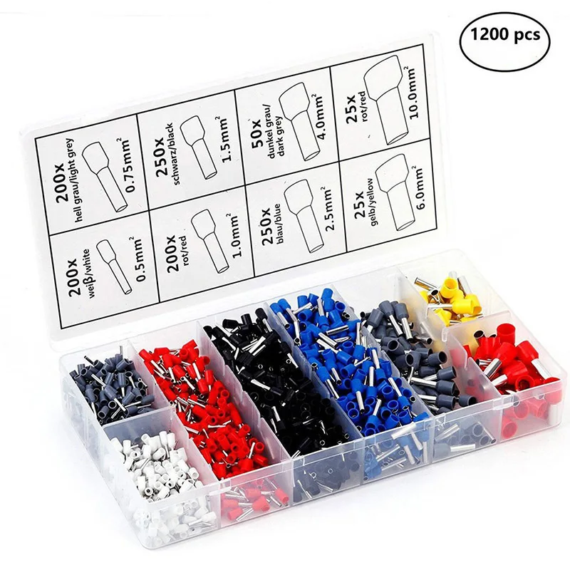 1200PCS Insulated Ferrules Wire Terminal With Crimping Pliers Cord End Wire Connector Electrical Crimp Terminal AWD22-10 E0508