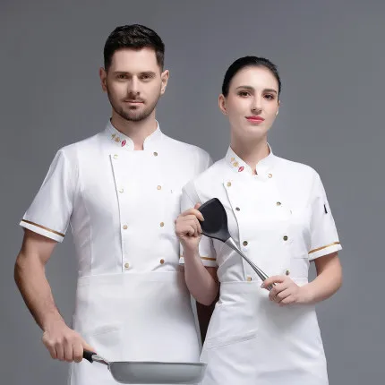 High Quality Chef Clothes Cool Breathable Bakery Dessert Women Men Summer Shirt Barbershop Cook Kochjacke Kitchen Hotel Uniform