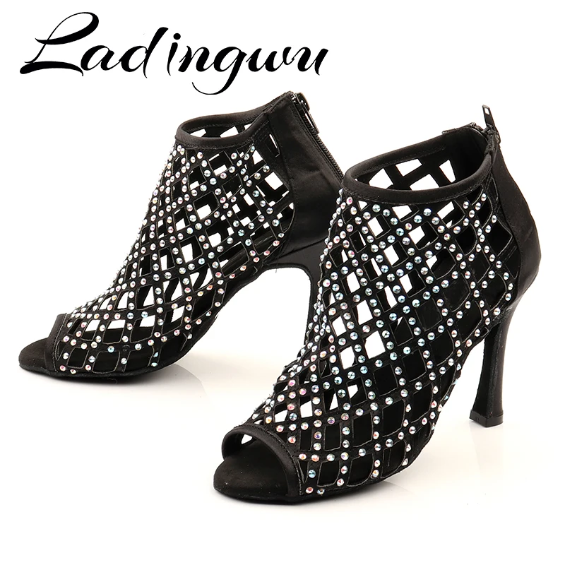 Ladingwu Black Dance Shoes Woman Shoes Dance Latin Sparkle Rhinestone Women Ballroom Dance Shoes Latin  Tango Dance Shoes 10cm