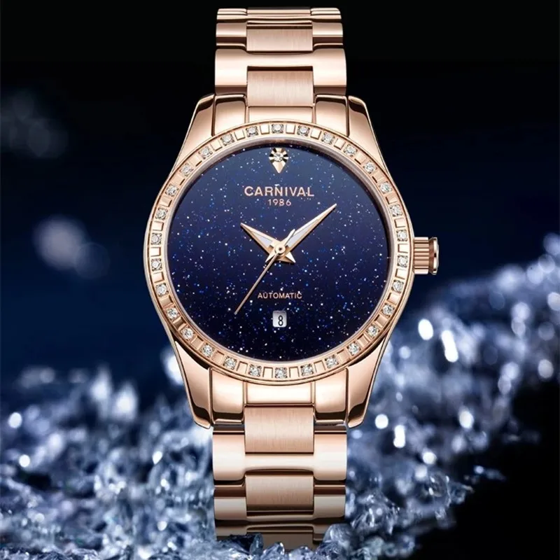 CARNIVAL Brand Luxury Mechanical Watch for Women Ladies Fashion Sapphire Automatic Movement Wristwatches Waterproof Reloj Mujer