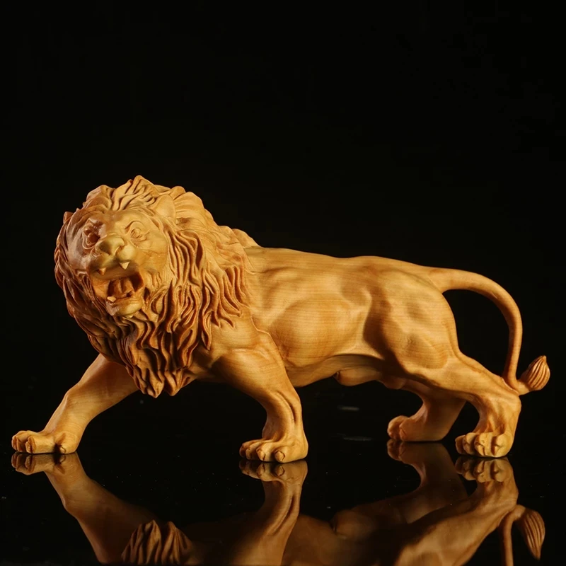 

13/18cm Lion King Small Statue Animal Wooden Sculpture Table Decoration Lion Animal Feng Shui Arts and Crafts Home Decorations