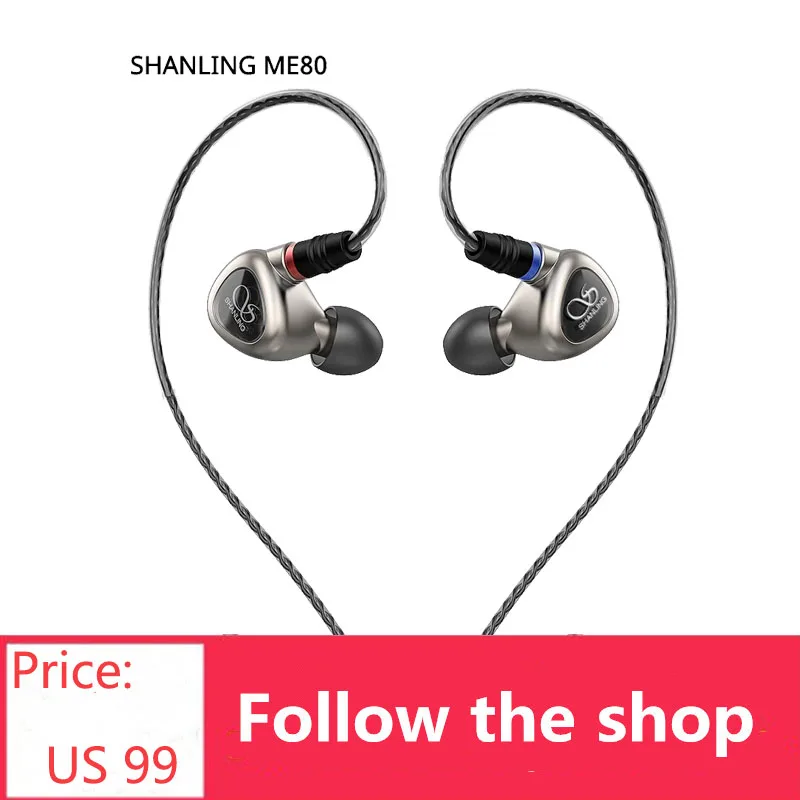 SHANLING ME80 In-Ear Earphone Hi-Res Dual Dynamic Driver Earbuds with 24-Core OFC MMCX Detachable Cable Aluminnium Alloy Shell