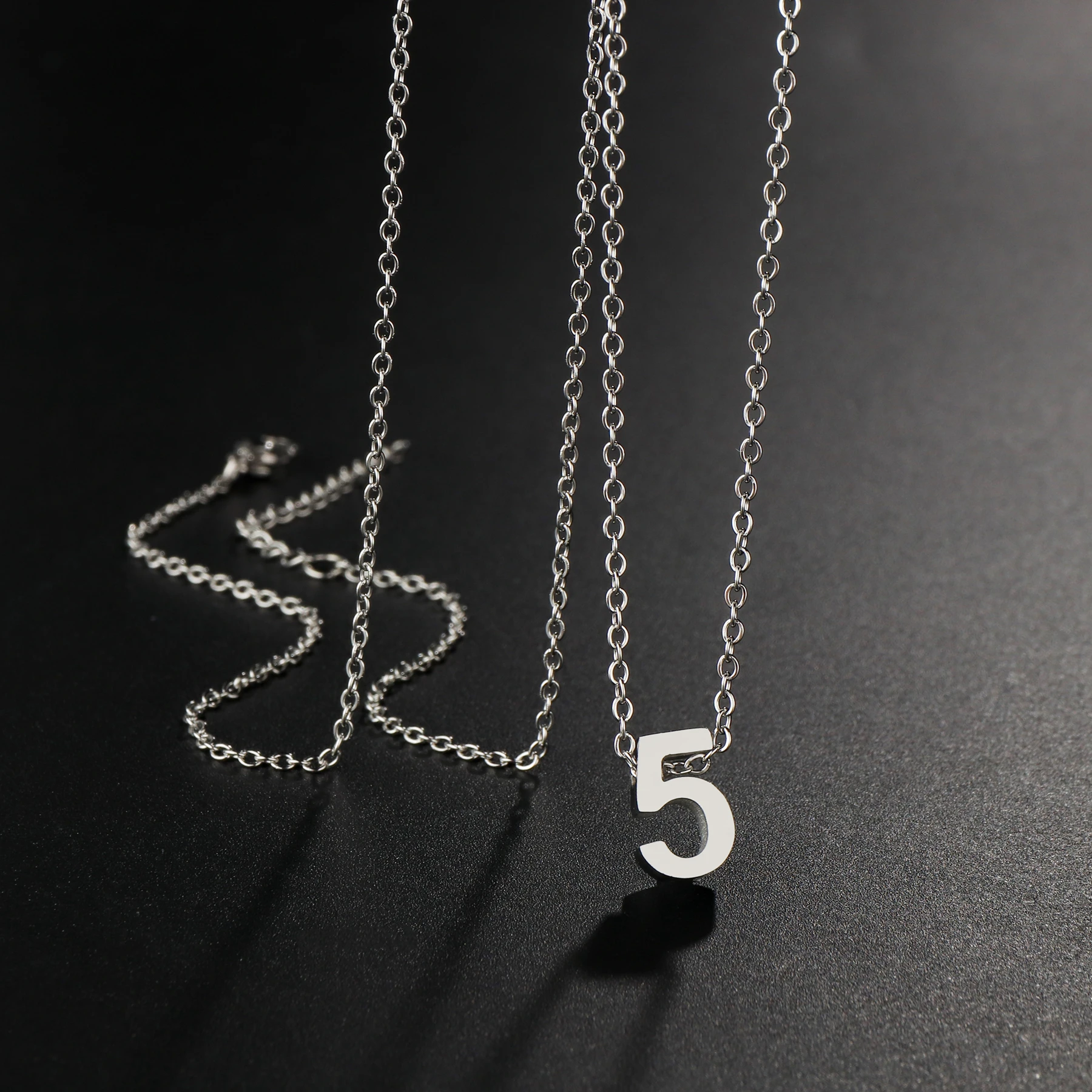 Silver Color Women/Men\'s Jewelry Stainless Steel Arabic Numerals Number 0 1 2 3 4 5 6 7 8 9 Pendant Long Necklace Xmas Gift