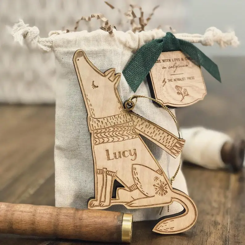 

Personalized Baby's First Christmas Ornament ， Wood Dog Ornament ，Custom Puppy Ornament Personalized with Name and Year