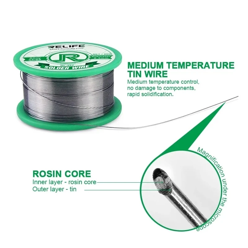 RELIFE RL-441/442 Solder Wire Rosin Core 0.3 / 0.4 / 0.5 / 0.6mm  Medium Temperature Low Melting Point BGA Repair Tools