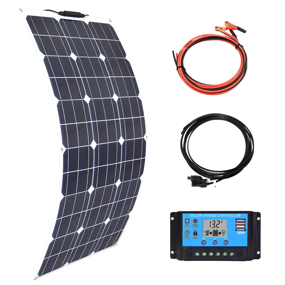 Solar Panel Kit 300w 200w 100w 400w Flexible PET OR ETFE PV Monocrystalline 12V 24V Battery Charger Home System