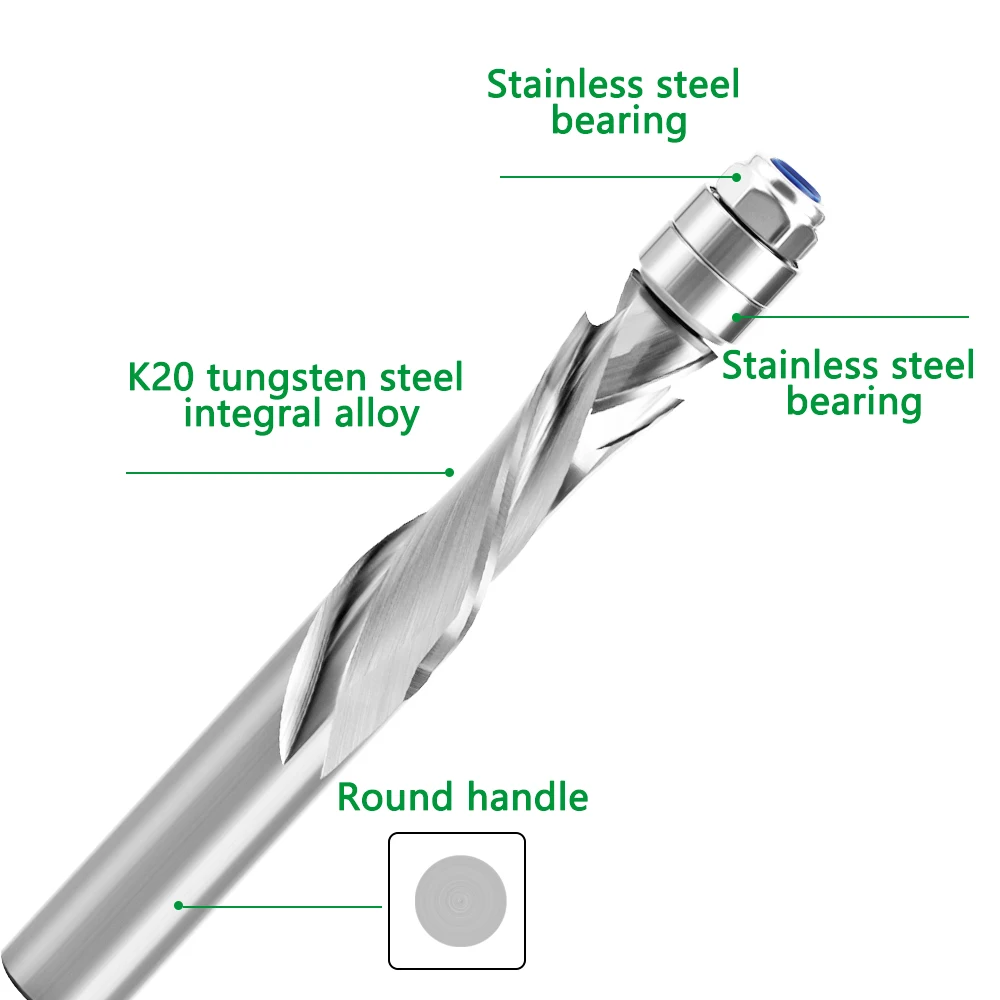 Imagem -06 - Cnc Router Bit Compressão-cut End Moinho Flush Guarnição Carboneto Sólido Rolamento Superior Espiral Rosto Madeira Fresa 12 mm 2