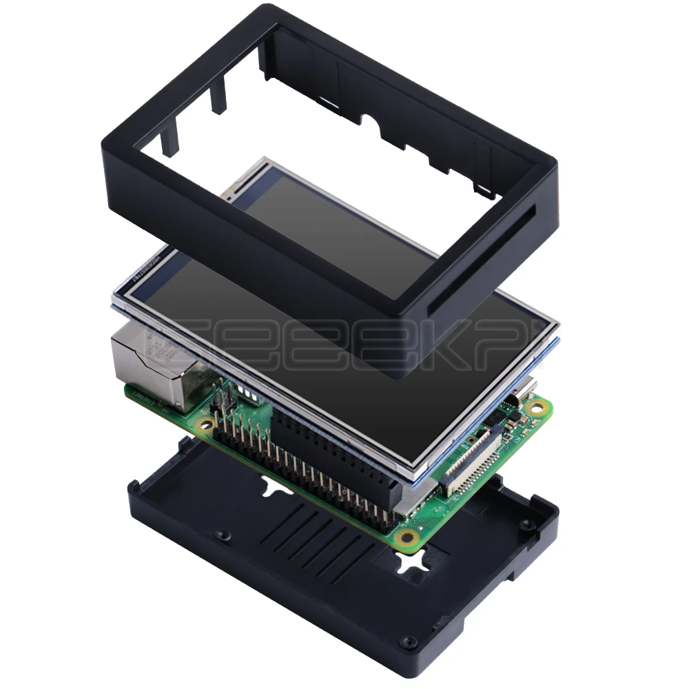 Geeekpi raspberry pi 4b 480*320 3.5 Polegada kit tela de toque resistive tft display monitor com abs caso ventilador refrigeração dissipadores calor