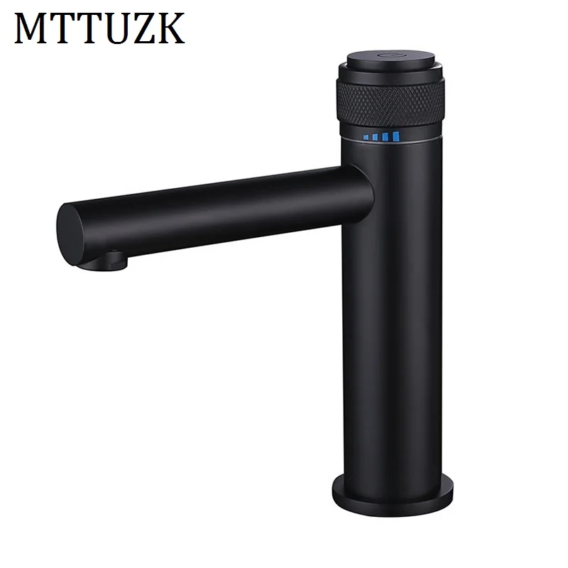 

MTTUZK Solid Brass Brushed Gold Bathroom Basin Faucet Cold Hot Mixer Taps Deck Mounted Matte Black Sink Faucet Black Crane