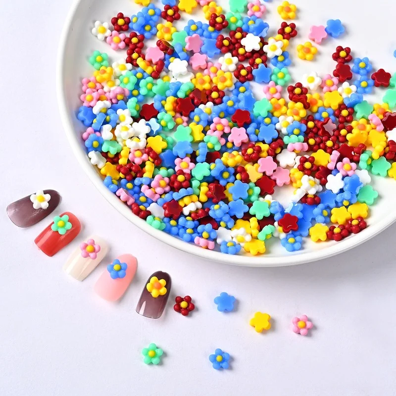 100Pcs Five Patal Flower Shaped Nail Art Rhinestones Cute 3D Floral Designs Resin Gems Stones For Nail Art DIY Craft Charms