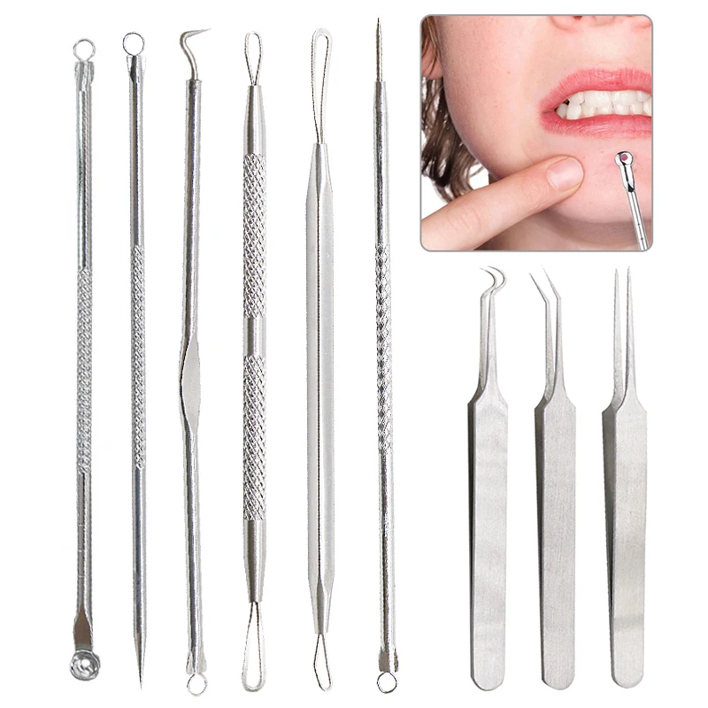 BlackHead Remover Tool Black Head Acne Blemish Pimple Extractor Acne Needles Tweezer Pore Cleaner Face Cleansing Tools Skin Care