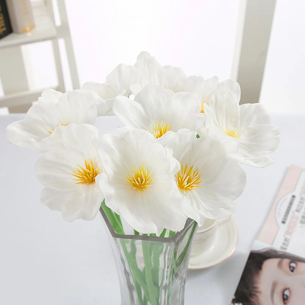 10Pc Simulation Mini Poppy PU Flowers Artificial Feel Plastic Flower Decoration Home Table Wedding Background Flower Arrangement