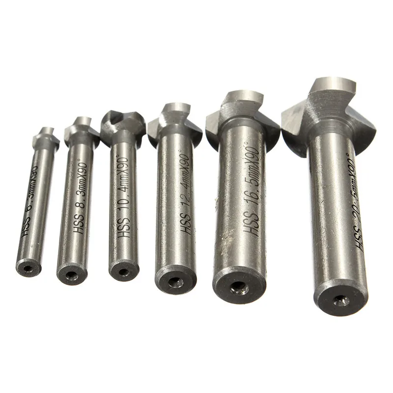 6Pcs 3 flauto 90 gradi HSS smussatura fresa strumento fresa codolo tondo svasatore sbavatura Set di punte da trapano 6.3-20.5mm