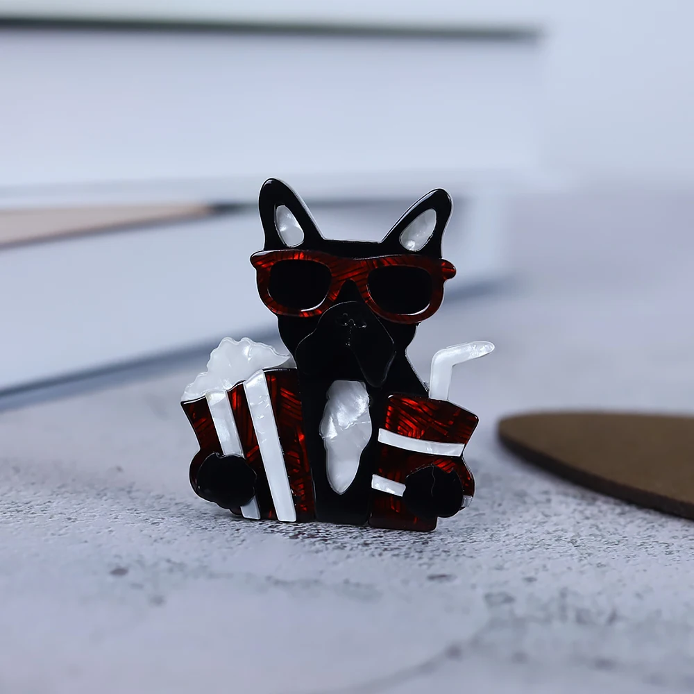 

Handmade Acrylic Red Glasses Black Dog Brooches For Men Cute Cartoon Animal Party Causal Brooch Pins Jewelry Christmas Gifts