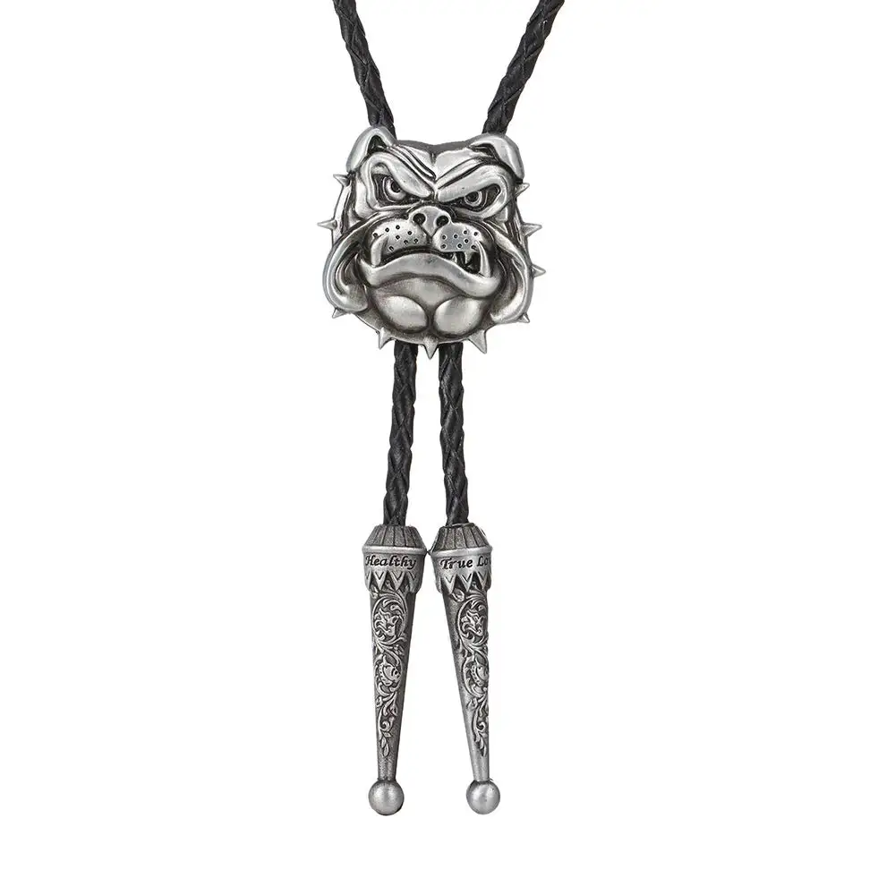 Vintage Dog head bolo tie for man Indian cowboy western cowgirl leather rope zinc alloy necktie