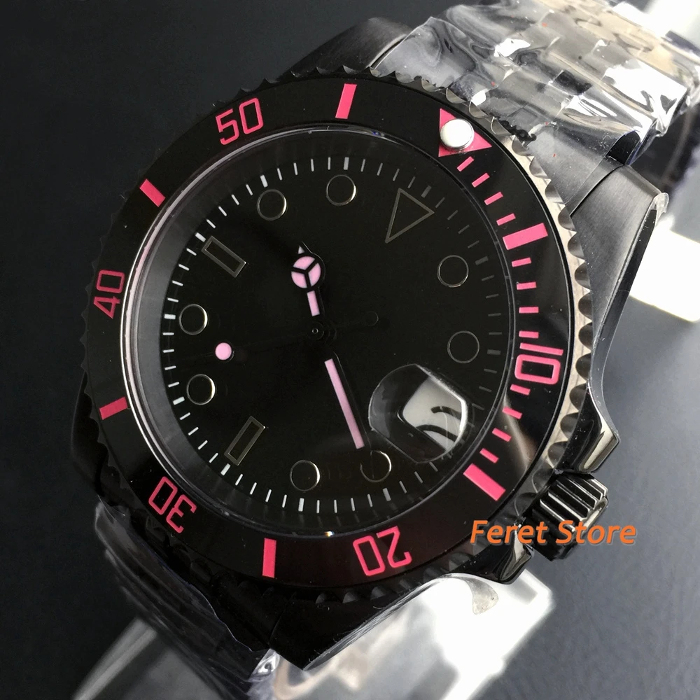 

40mm Black PVD Automatic Mechanical Mens Watch NH35/Miyota8215 Date Sapphire Glass 40mm Ceramic Bezel Fashion Watch