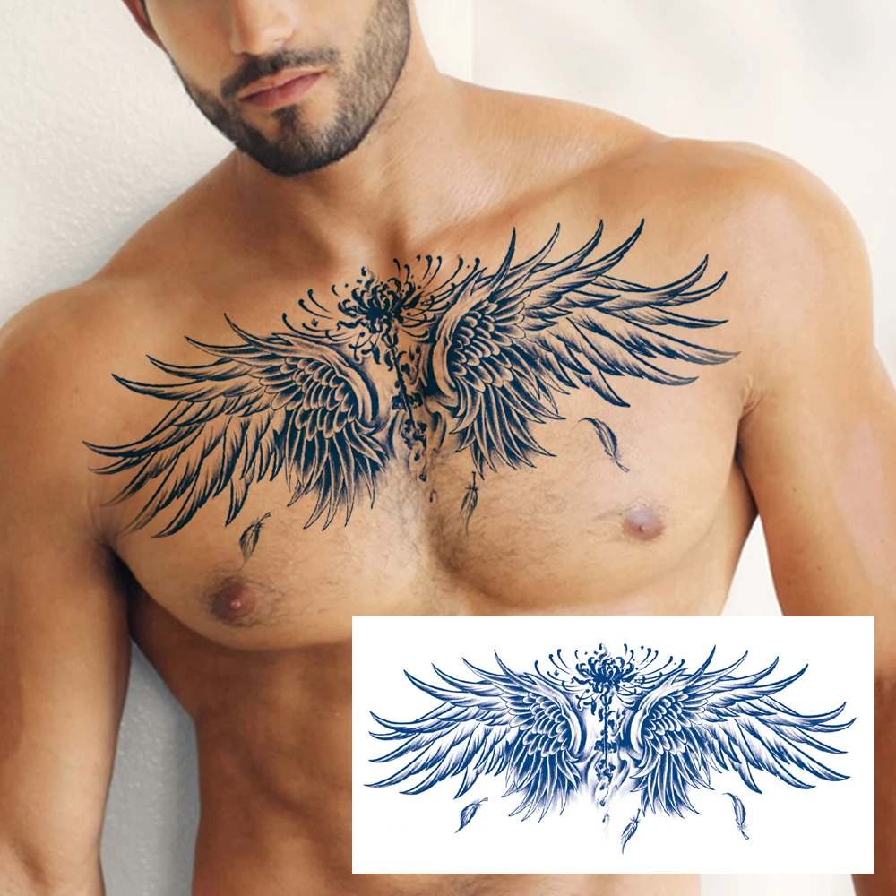 Waterproof Temporary Tattoo Sticker Wolf Crown Flash Tattoos Chest Body Art Juice Ink Long Lasting Arm Fake Sleeve Tattoo Women