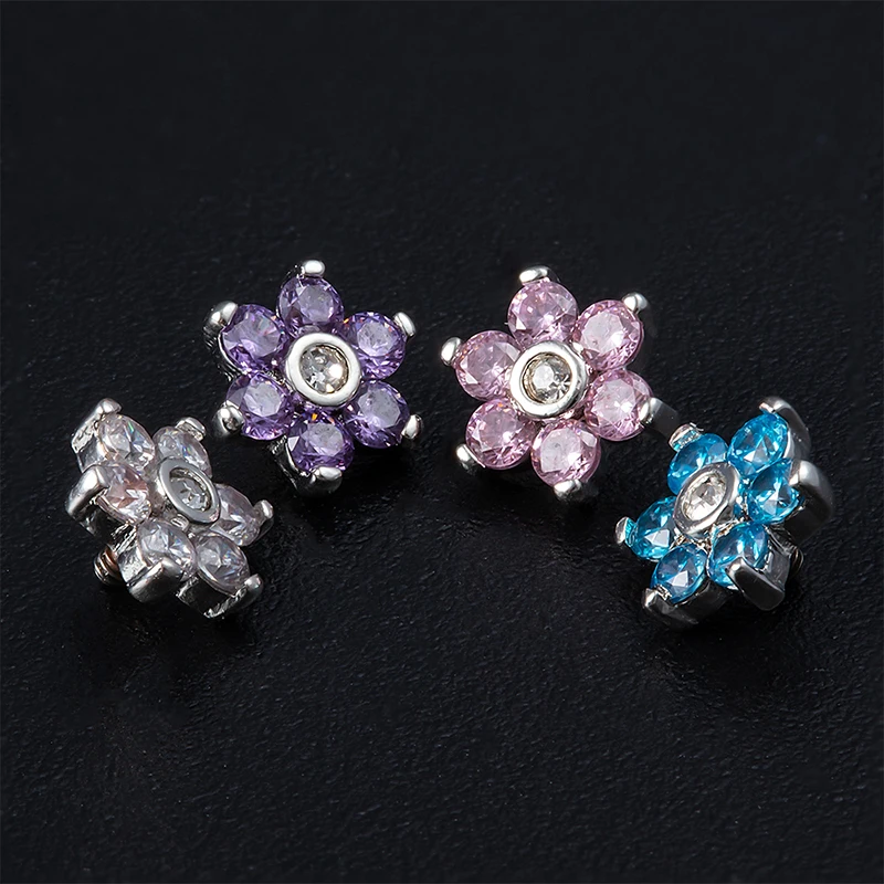 1pc Micro Dermal Anchor Top Piercing Zircon Skin Diver Dermal Ring Steel Surface Piercing Implants Sexy Flower Body Jewelry 16G