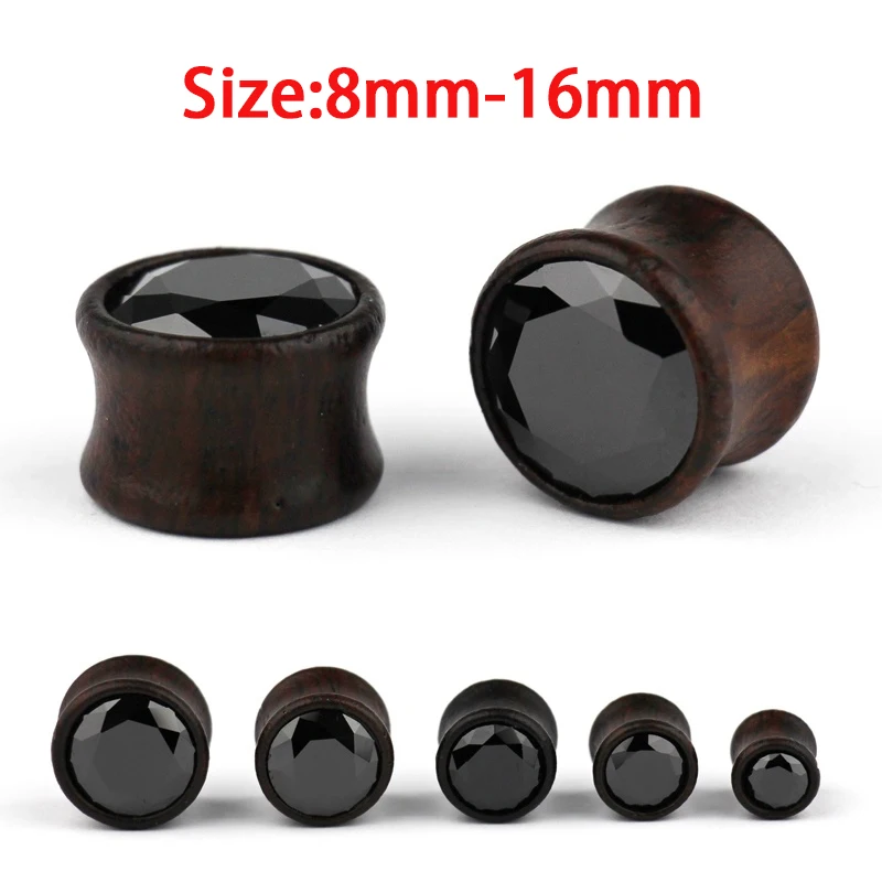 2PCS 8-16mm Ear Gauges Wood Inlaied Zircon Ear Tunnels Plugs Piercing Jewelry Ear Stretchers Expander Plugs and Tunnels Jewelry