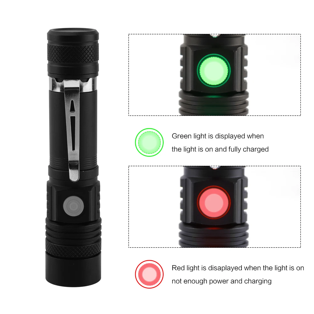 BORUiT C6 LED Zoomable Flashlight USB Rechargeable 800LM Super Bright Torch Waterproof Camping Fishing Emergency Lantern