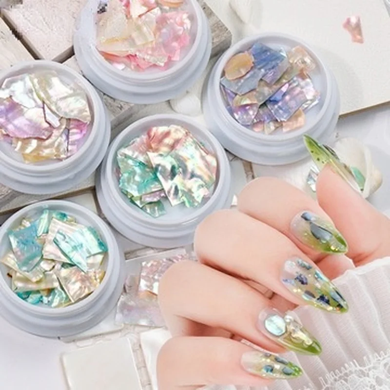 1 Jar Beauty Color-changing Abalone Natural Sea Shell Fragments Texture Nail Art Flakes Decoration Slice DIY Manicure AB