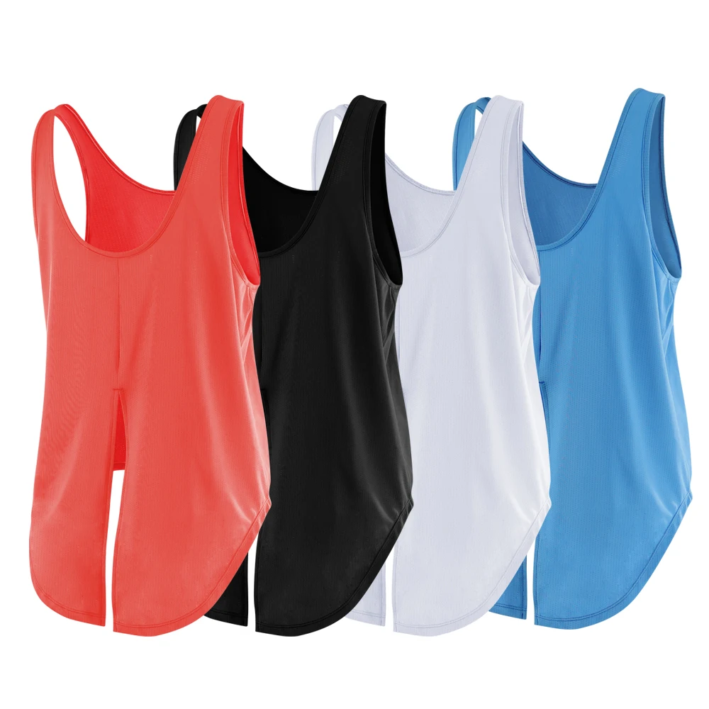 Camiseta deportiva holgada con nudo de horquilla para mujer, camiseta transpirable de secado rápido, color naranja, azul, blanco y negro, Camiseta corta sin mangas para gimnasio, Yoga y correr