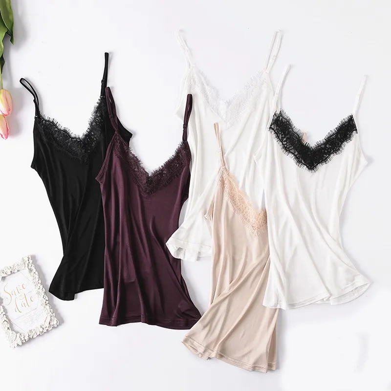 

100% Silk Tank Tops Women High Quality Fabric Shoulder Strap Adjustable Length Solid 5 Colors Casual Basic Clothing Fashion