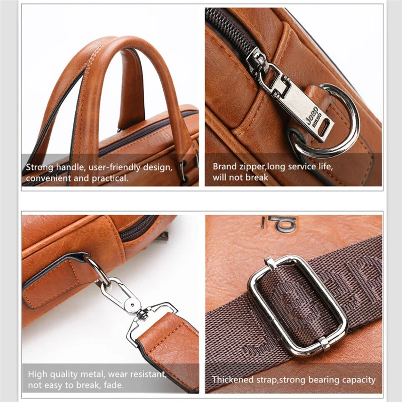 JEEP BULUO Brand Business Handbag Male Shoulder Travel Bags Big Size Men Briefcase Bags Split Leather New