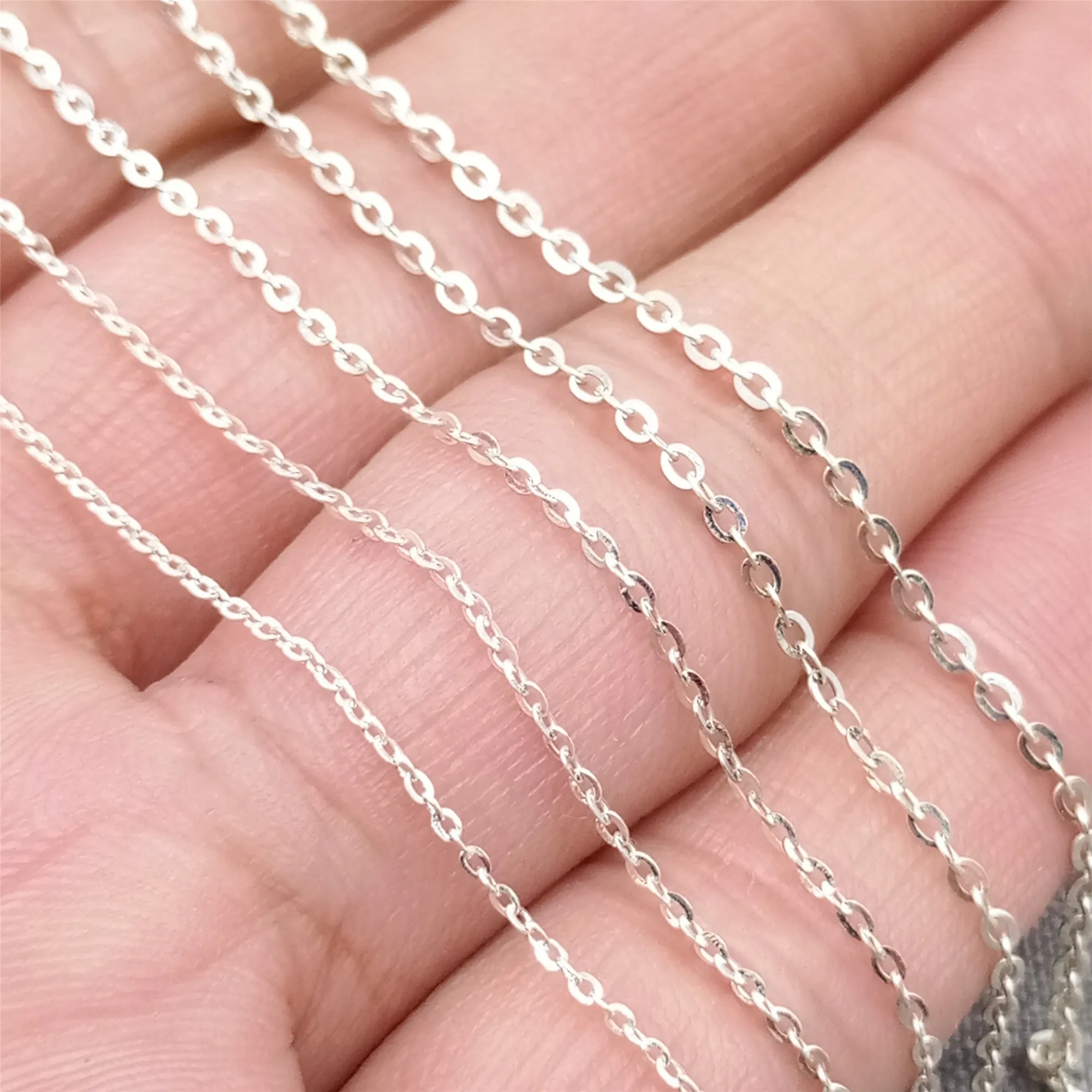 925 Sterling Silver Unfinished Hammered Cable Chain 1mm 1.1mm 1.2mm 1.4mm 1.6mm