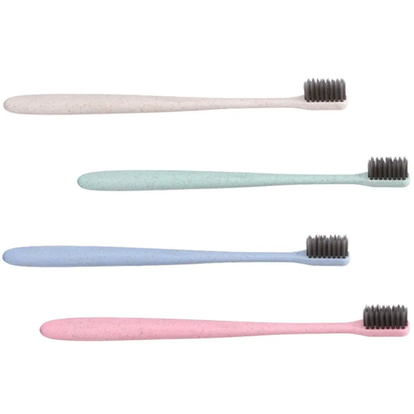 Cepillo de dientes portátil para adultos, cerdas suaves de paja de trigo, carbón de bambú, limpieza de dientes, herramientas de cuidado bucal, 1 ud.