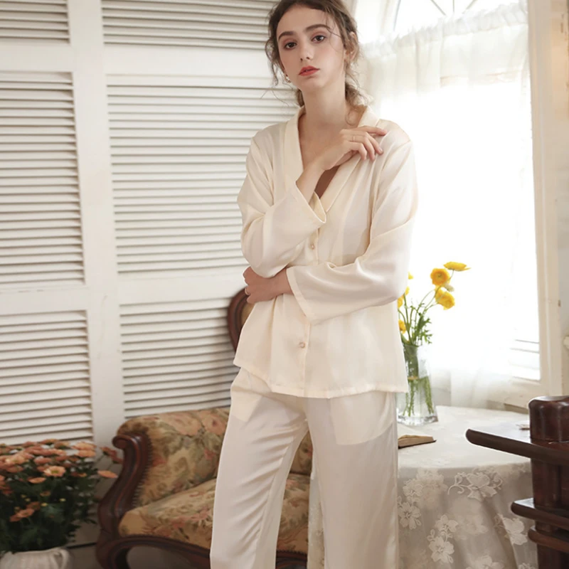 2021 spring Satin Sleepwear Women Pajama Solid Home Suit Set Female Pajamas Loose Basic Two Piece Set Elegant Lounge Set