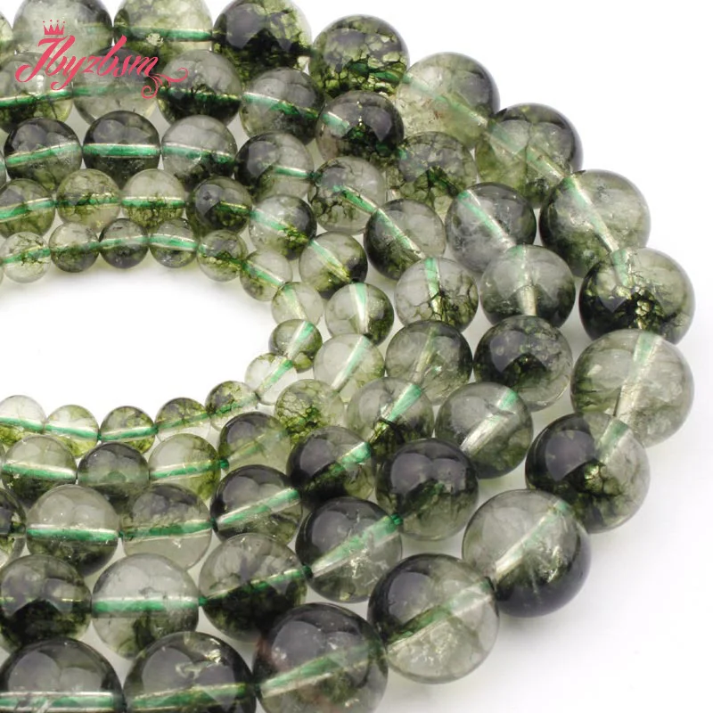 

Round Smooth Green Ghost Rock Quartz Crystal Stone Beads for DIY Charm Necklace Bracelet Jewelry Making 15"6/8/10/12/14mm