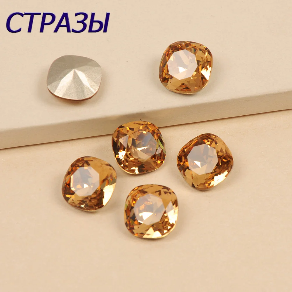 

4470 Light Colorado Topaz Strass Crystal POINTED BACK Cushion Cut Sew on Rhinestones Dress stone For Jewelry Garment