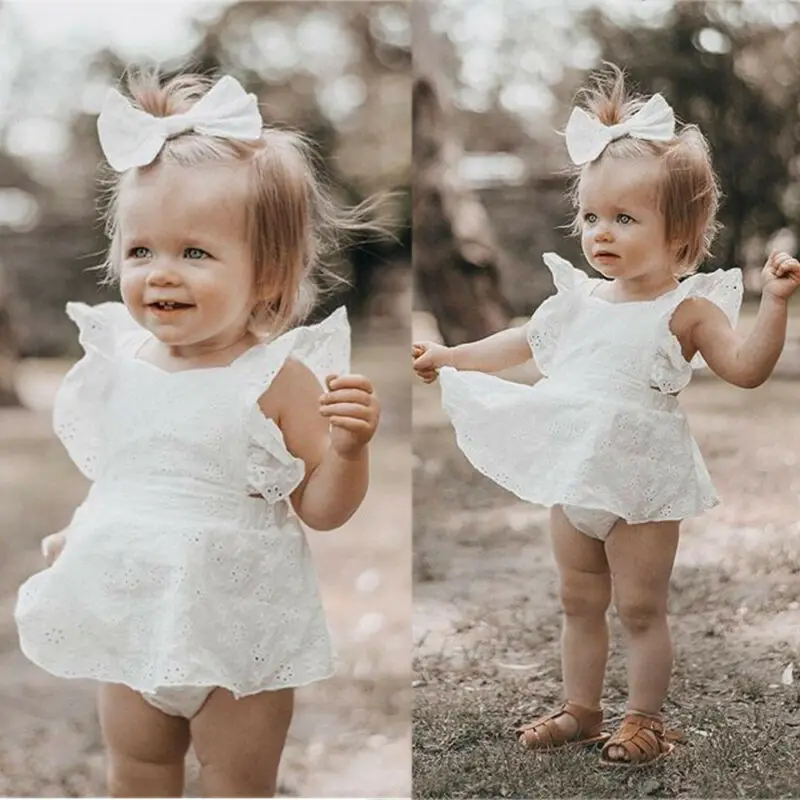 Hot Pasgeboren Baby Baby Meisjes Prinses Korte Mouwen Romper Jurk Kleding Outfit 2019 Zomer witte meisjes mini jurk